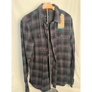prAna Hatcher Flannel Shirt Large Slim Purple Gray Plaid NWT